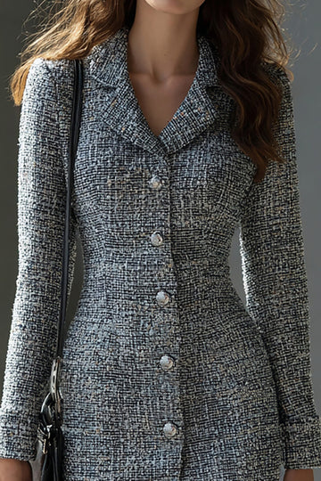 Pencil Tweed Long Sleeve Dark Grey Work Dress